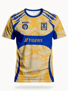 Men's Los Angeles Tigers Football Jersey & Mexico Comfortable Sport Shirt, Tiger Print, Casual Fit, Short Sleeve, Geometric Design, Football Shirts