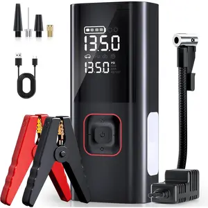 Jump Starter with Air Compressor, 5000A Battery Jumper Starter Portable (9L Gas/8L Diesel) with 160PSI Auto-Shutoff Tire Inflator, 12V Jump Box Car Battery Jump Starter with Jumper Cables, LED Light