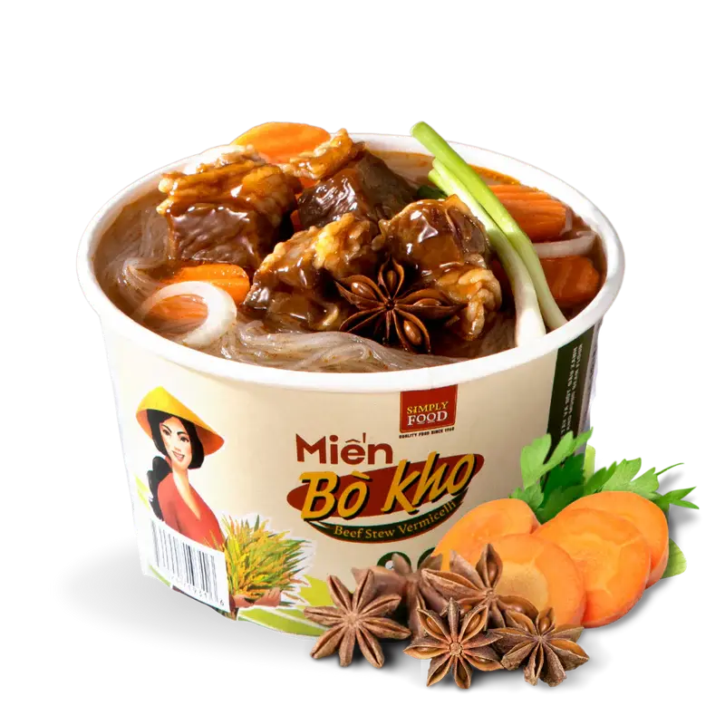 Simply Food Savory Asian Beef Stew Vermicelli Glass Noodle Bowl, High-Fiber Instant Noodles Bowl, Pantry-Staple Instant Meal, Savory Instant Noodle