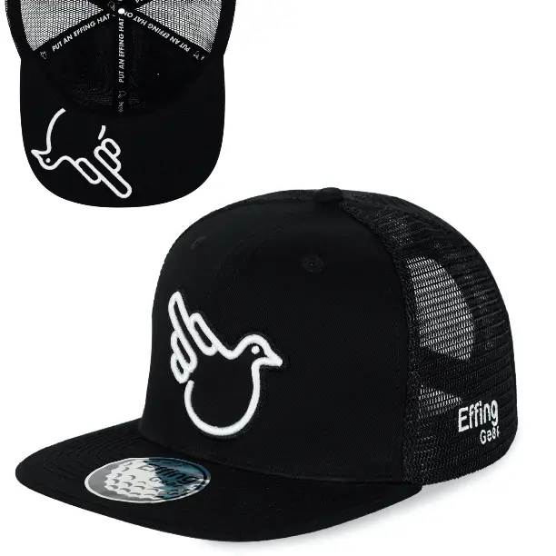 Effing Gear Flat Bill SnapBack Black Trucker Hat with Embroidery