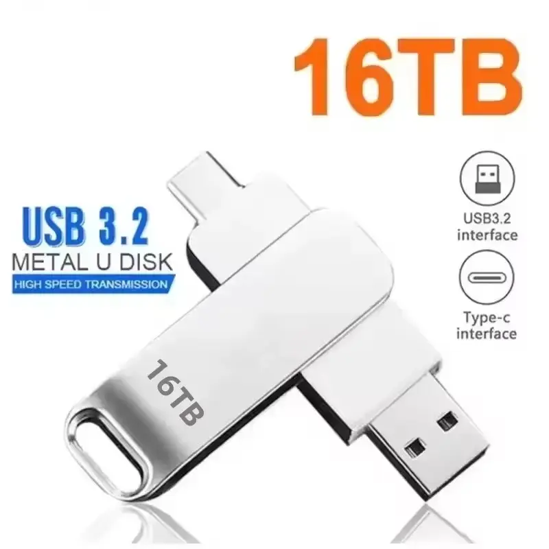 USB3.0 USB Flash Drive  1TB 2TB 16TB OTG Pen Drive High Speed Type-C Flash Disk Real Capacity Metal Pendrive For Phone Computer