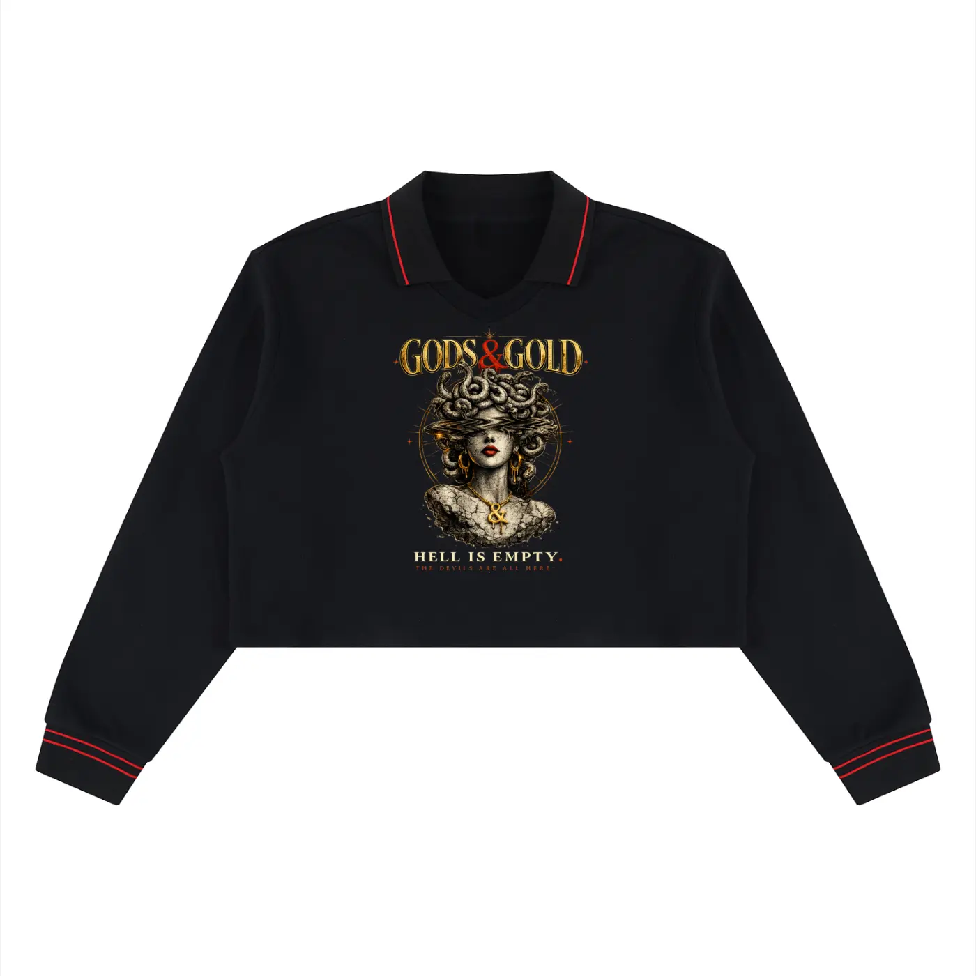 Women's 114 Gods & Gold Dark Aesthetic Cotton Pullover, Crop, Boxy, Drape, Oversized Sweatshirt