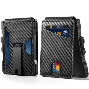 GSOIAX Men's Minimalist Bifold Wallet with RFID Blocking - Pop-Up Quick Access Card Holder, Holds 12 Cards and Cash, Carbon Fiber Material - Perfect Gift