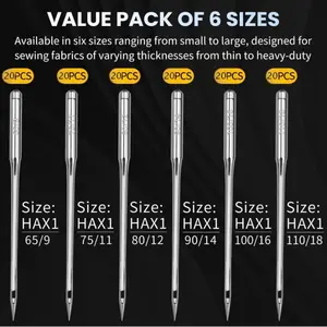 Universal Sewing Machine Needles, 120pcs Compatible with Singer Brother Janome Varmax, Sizes Hax1 65/9-110/18, High-Quality Needle Set