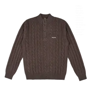 RAIDY BOER luxury winter classic button-up warm yak wool cable knit sweater for men