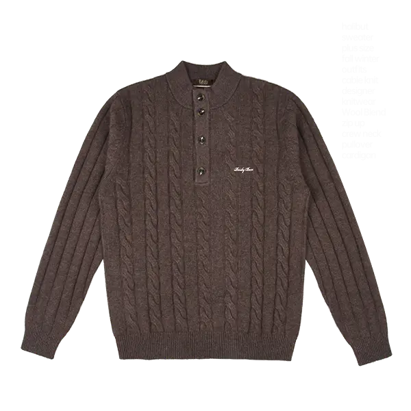 RAIDY BOER Luxury Winter Classic Button-up Warm Yak Wool Cable Knit Sweater for Men