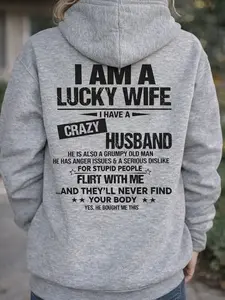 I Am A Lucky Wife Hoodie, Crazy Husband Funny Wife Hoodie, Marriage Humor Shirt, Funny Couple Hoodie, Wife Humor Gift Hoodie, Made In USA