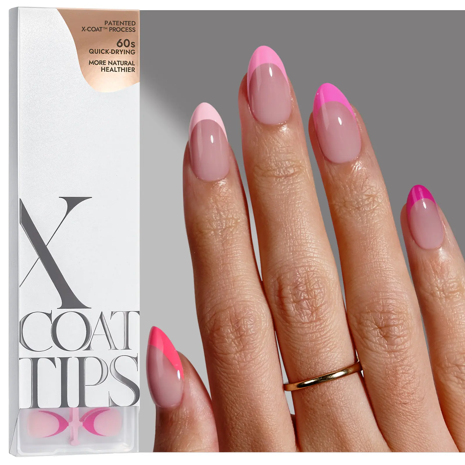 BTArtboxnails XCOATTIPS French Tips - 150pcs Pink Press On Nails Almond or Square,Pink Short Fake Nails, Soak Off Soft Gel Acrylic Nail Extensions