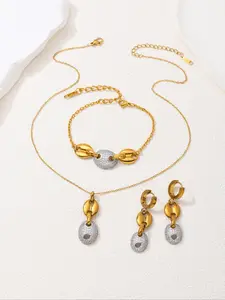 Elegant Stainless Steel Jewelry Set, Pig Nose Design, Includes Necklace Bracelet Ring, Casual Style, All Seasons Wear