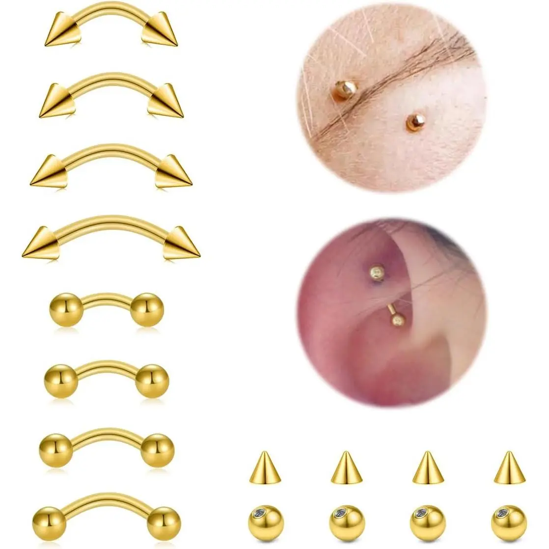 16G Eyebrow Rings Piercing Jewelry Stainless Steel Curved Barbell Vertical Labret Lip Jewelry Ear Rook Helix Conch Daith For Women 6mm/8mm/10mm/12mm Replacement Balls 3mm, Christmas, Female, Curved Barbells, Hypoallergenic, Gift-Ready, Ball Size: 3Mm