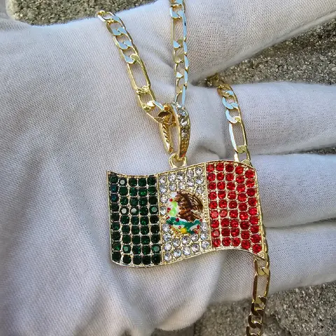 Mexican Flag Gold-Plated Necklace for Men and Women