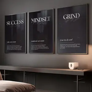 Set of 3 Motivational Wall Definition Art Prints for Men – Masculine Office Decor, Gym Prints,Black Poster Prints,Inspirational Wall Decor