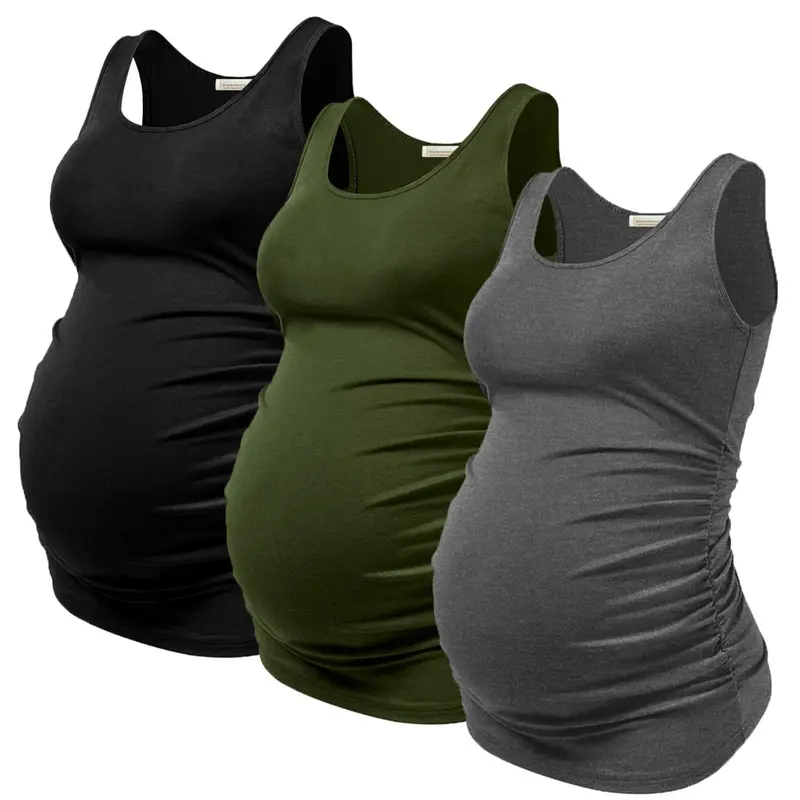 3-Pack Solid Color High Stretch Sleeveless Camisole, Casual Sports Pregnant Maternity Clothing Tops, Maternity Wear, Maternity Clothes