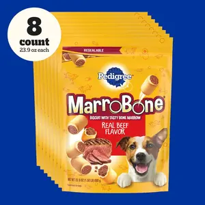 Pedigree Dry Dog Treats MarroBone, Real Beef Flavor, Bone Marrow Dog Treats, 1.5 lb. Bag (Pack of 8)