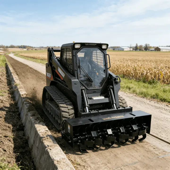 72" Skid Steer Rotary Tiller Attachment - Quick Attach Garden Cultivator Tool with Blades for Soil Preparation, Efficient Cutting Tasks