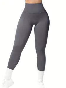 High Waist Tummy Control Sports Leggings, Polyamide Blend, 420g/m², High Stretch Knit Fabric, Solid Color, Long Length, with No Belt for All Seasons