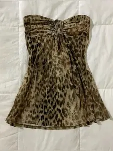 Women's New Leopard Print Ruched Crop Top Vest, Stretchy Digital Print Party Wear, Perfect for Parties and Events