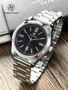 Men's Business Watch, Fashion Analog Quartz Watch, 50m Waterproof Wristwatch, Calendar Function, Roman Numerals, Round Dial, Stainless Steel Band, Gift for Father's Day