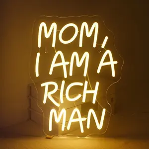 Mom I Am A Rich Man Neon Sign, USB Powered Neon Sign, Adjustable Brightness LED Wall Art for Home, Bedroom, Cafe, Party, Game Room Decor