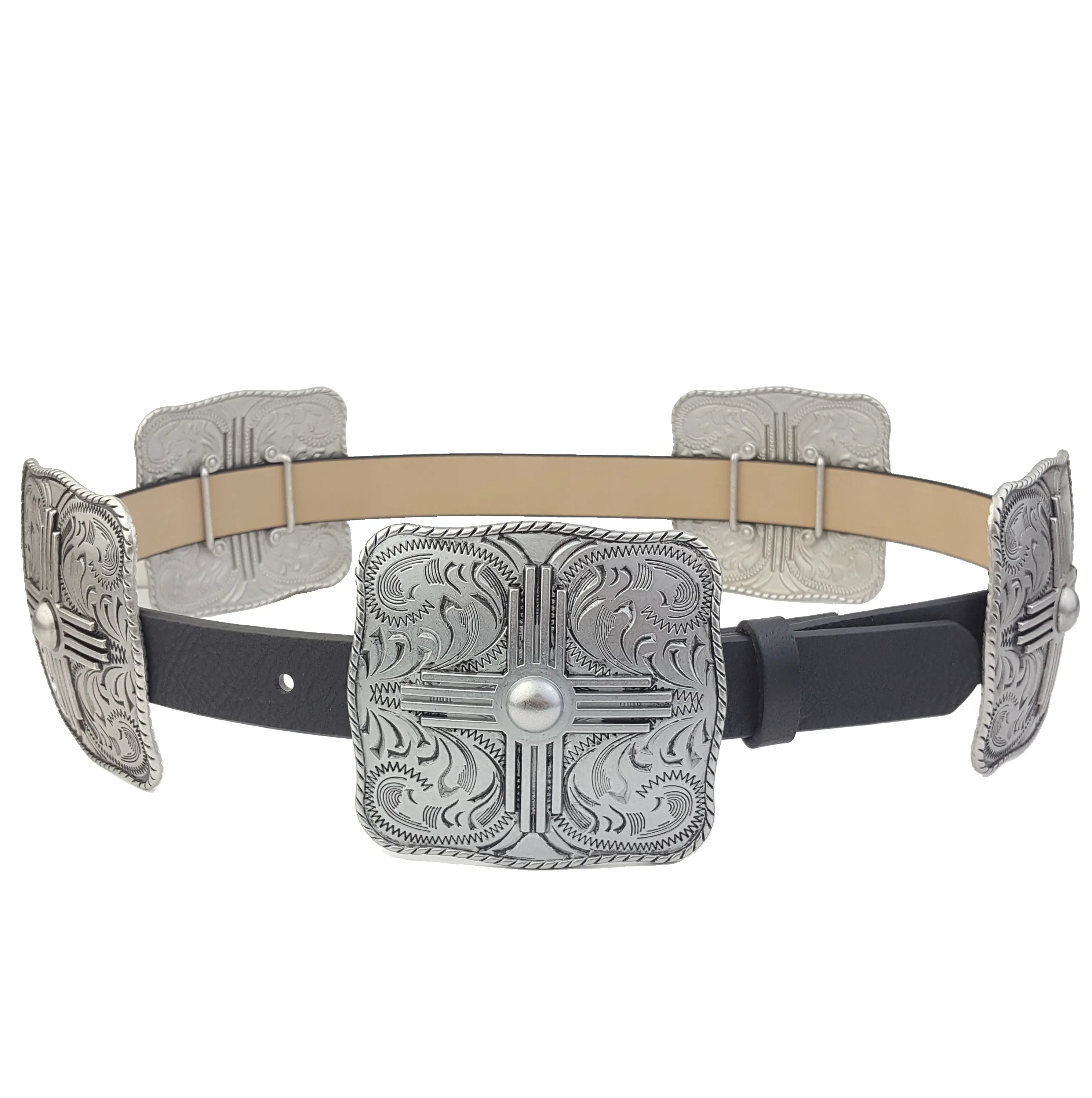Western-Inspired Silver Buckle-Size Women Concho Belt Western-Inspired Silver Buckle-Size Women Concho Belt