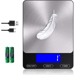 Rechargeable 33lb Digital Food Kitchen Scale, Weight in Ounces and Grams, 304 Stainless Steel, Type-C Charging, Perfect for Meal Prep, Cooking and Baking, Black