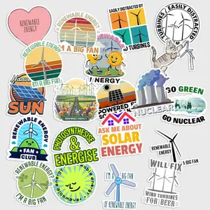 Sticker Pack 20 Renewable Energy Vinyl Sticker, Solar Wind Green Power Decal for Laptop
