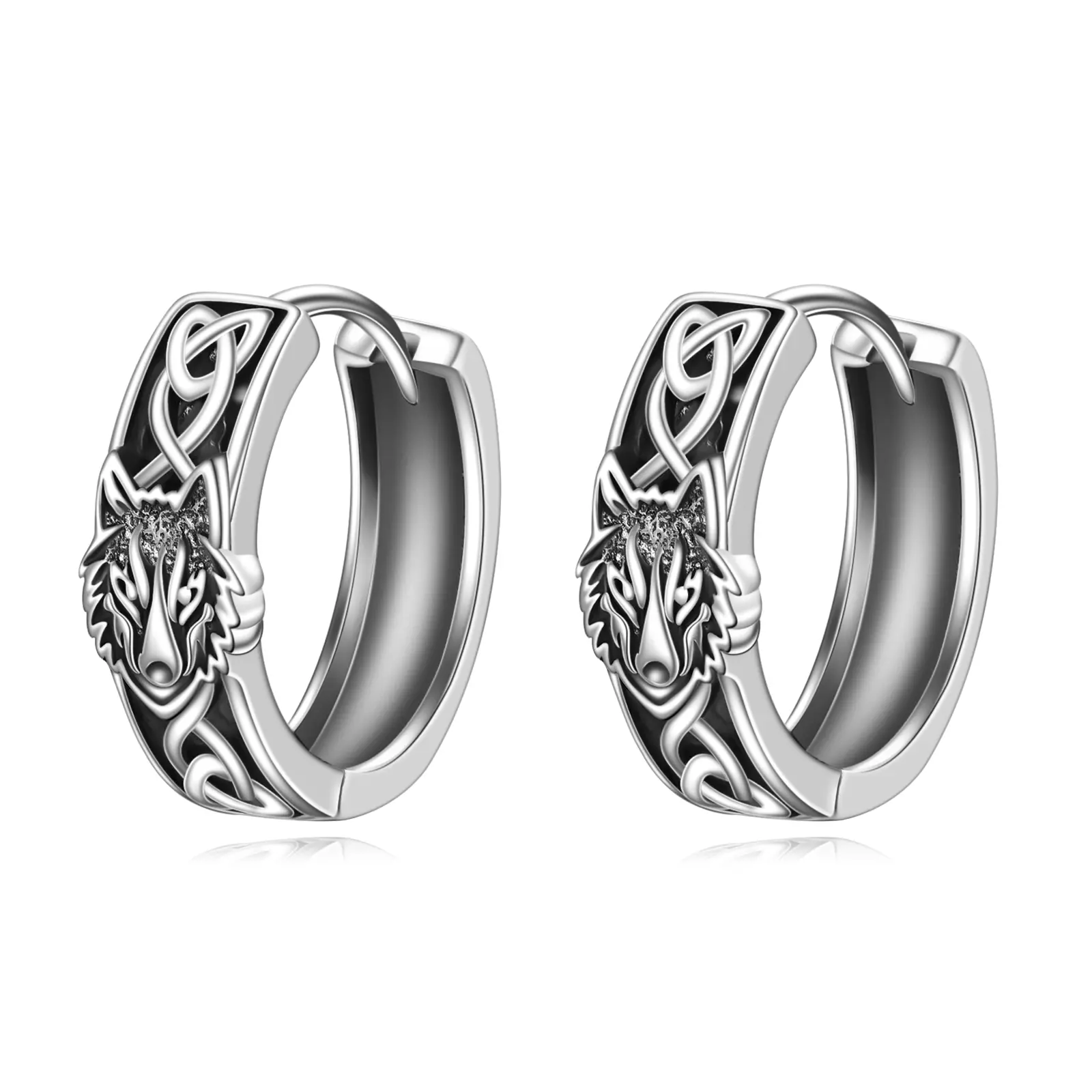 Wolf Hoop Earrings, 925 Sterling Silver Wolf Earrings, Viking Jewelry Gifts for Women and Men