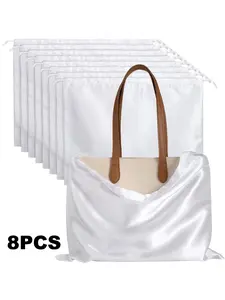 8PCS, Dustproof Bags for Bags, Faux Wig & Real Lingerie Drawstring Storage Bags, Soft Smooth Satin Drawstring Pouches