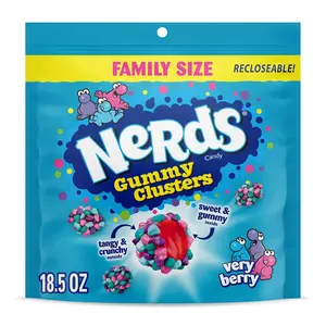 NERDS Gummy Clusters Candy Very Berry Crunchy & Gummy 18.5 oz Sweet Chewy Tangy Fruity Center Family Size Recloseable