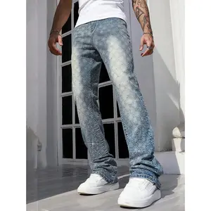 StreetLife Men’s Casual Distressed Wash Rhinestone Decor Denim Jeans Fabric Menswear