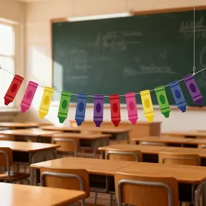 2 Piece Colorful Pencil Banner, Back to School Pencil Flag Wreath, Hanging Pencil Flags, First Day of School Wreath, Home Classroom Decor