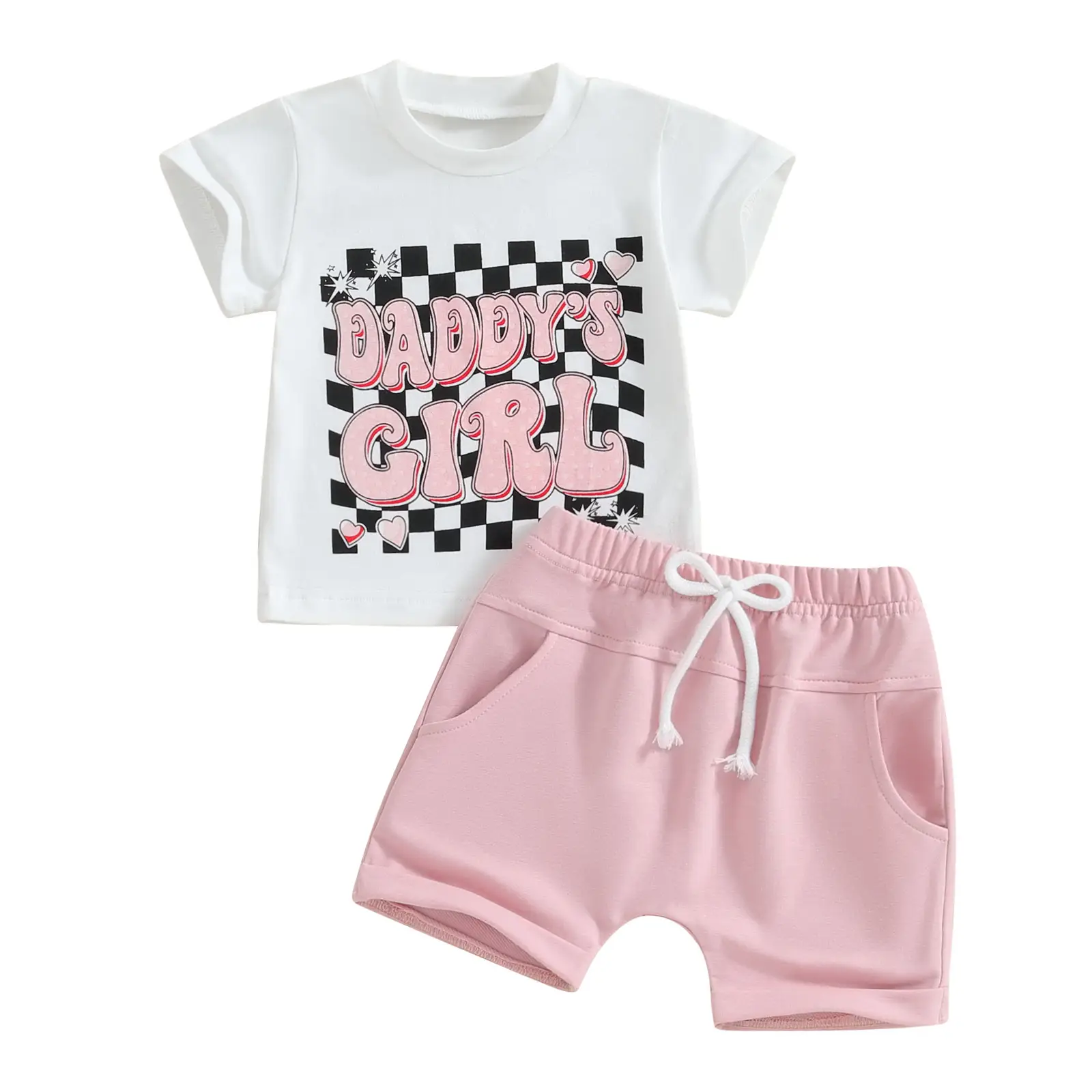Toddler Baby Girls Summer Outfit 6M 12M 18M 24M 3T Daddys Girl Short Sleeve T-Shirt Elastic Shorts Clothes Set