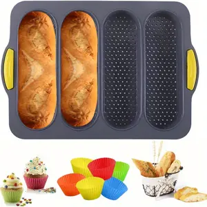 Silicone Bread Pan & 6 Muffin Cups Non-Stick Silicone Baguette Bread Mold Easy Release Heat Resistant Baking Pan for Ovens and Microwaves Perfect for French Bread Perfect for Bakeries Parties Home Breakfasts