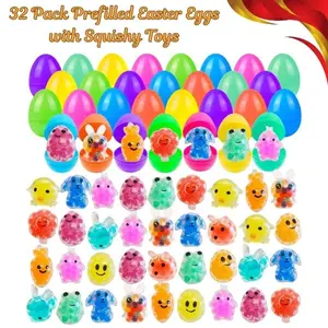32 Pack Prefilled Easter Eggs with Squishy Toys – Bright Colorful Squeeze Toys, Easter Basket Stuffers, Egg Fillers, Party Favors & Gifts for Kids