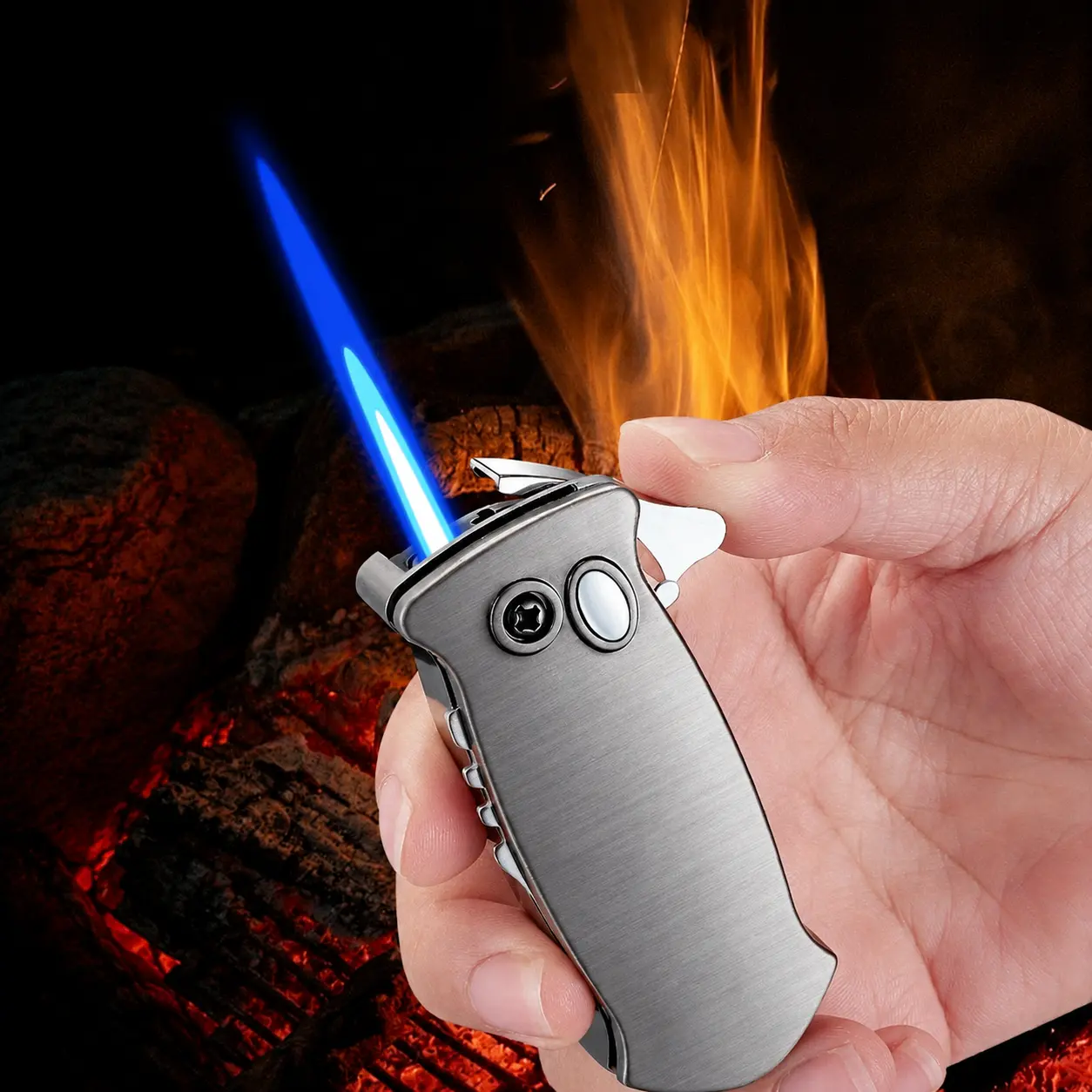 2-ln-1 Folding Knife Lighter, Multi-function Outdoor Portable Lighter, Metal Outdoor Inflatable Lighter, Suitable for Outdoor Adventure BBQ Kitchen Candle Lighter, Best Gift for Men (No Butane Gas)