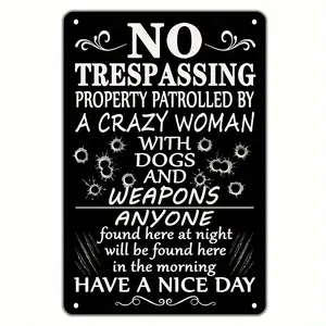 Warning Metal Tin Sign – "No Trespassing / Private Property / No Soliciting / Beware of Dog" 8x12 Inch Durable Outdoor & Indoor Wall Decor