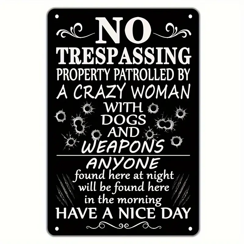 Aged Vintage Specialty Decorative Metal Tin Sign - "No Trespassing, Private Property, No Soliciting, Beware of Dog" 8x12in, Bold Letters, Fade Resistant, Easy Install, Durable Home Decor Plaque for Indoor & Outdoor Use (Home Supplies, Plaques & Signs)