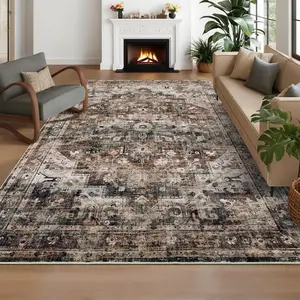 Vintage Print Carpet Distressed Floral Rug Washable Area Rug Indoor Non-slip Carpet for Bedroom Dining Room Living Room Laundry Room Office