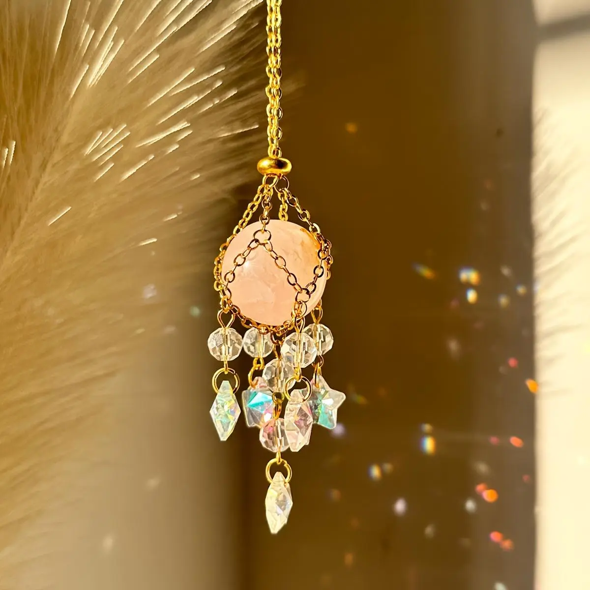 Sun Catcher, Crystal Sun Catcher, Hanging Decor, Home Decor, Room Decor, Gift for Friend, Natural Stone Sun Catcher, Ornaments, Boho Decoration, Decorative Hanging Piece, Natural Stone Artwork