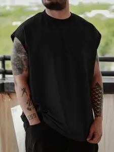 Men's Solid Round Neck Knit Tank Top Vest, Loose Classic Casual Street Sleeveless Top for Summer, Men's Clothes for Daily Wear