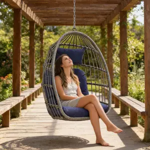 Outdoor Garden Rattan Egg Swing Chair Hanging Chair PE Hang Chair, the cushion cover is made from solution-dyed fabricYour Private Garden Retreat,Stylish Seating for Outdoor Gatherings