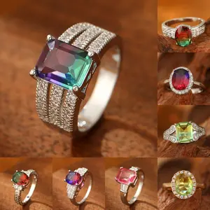 Women's Wide Band Zircon Ring with Purple-to-Green Gradient Crystal, Full-Pavé Design for Sports & Outdoor Activities, Full-Pave,summervibes