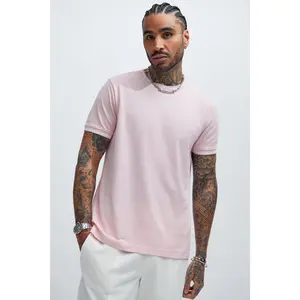 FASHION NOVA Men's Jaxon Slim Fit Crewneck Cotton Short Sleeve Tshirt - Pink
