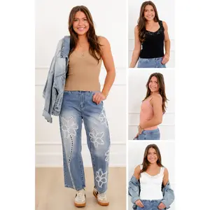 Ribbed Knit Tank Top with Lace