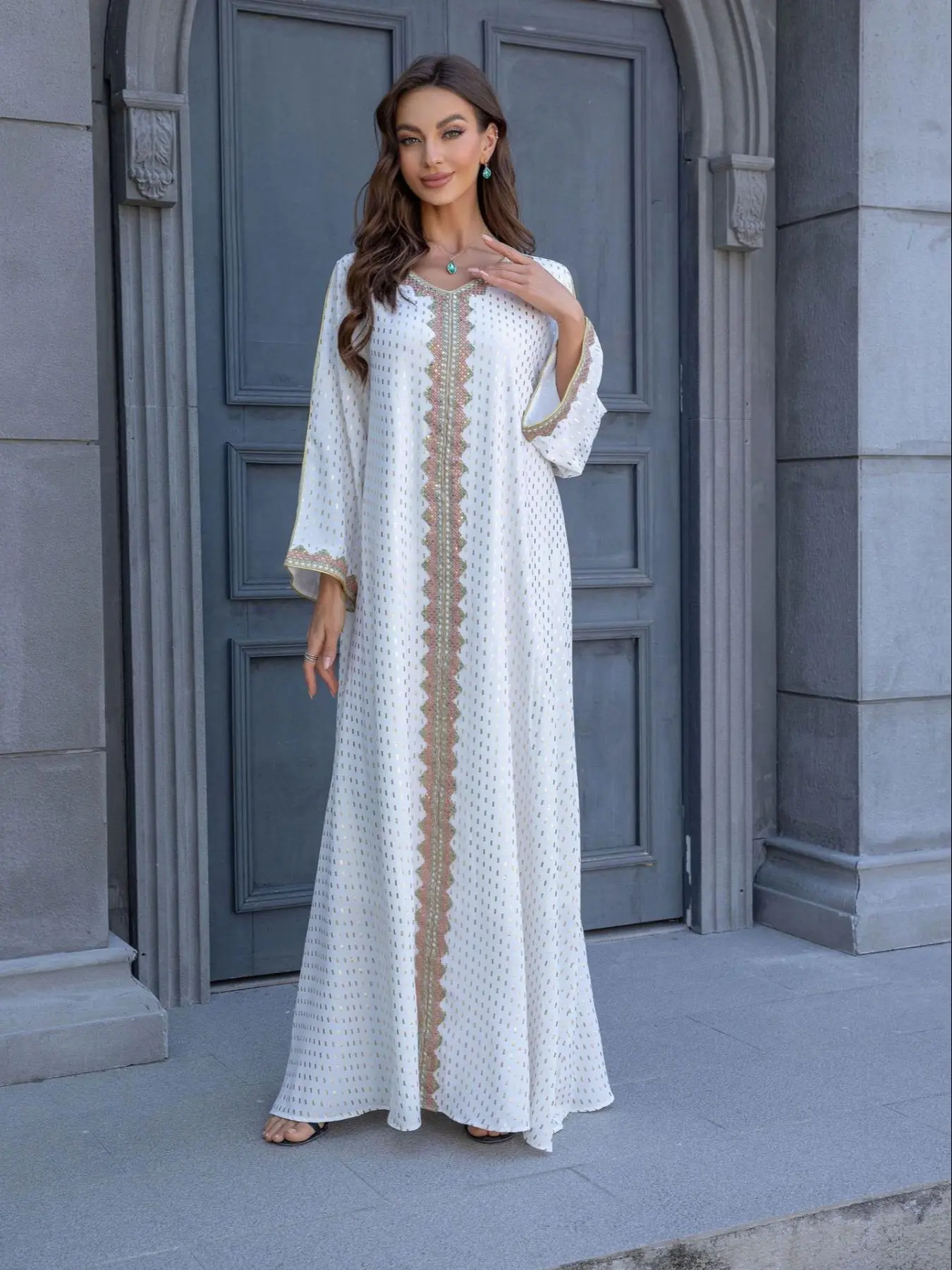 Women's V Neck Chic Elegant Bohemian Vintage Dress, Long Sleeve Dress for Daily Wear, Ladies Clothes for All Seasons, Womenswear Vneck, Boho Style Patchwork Dress