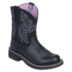 10004729 Ariat Women's Fatbaby II Western Boots - Black Deertan with Orchid