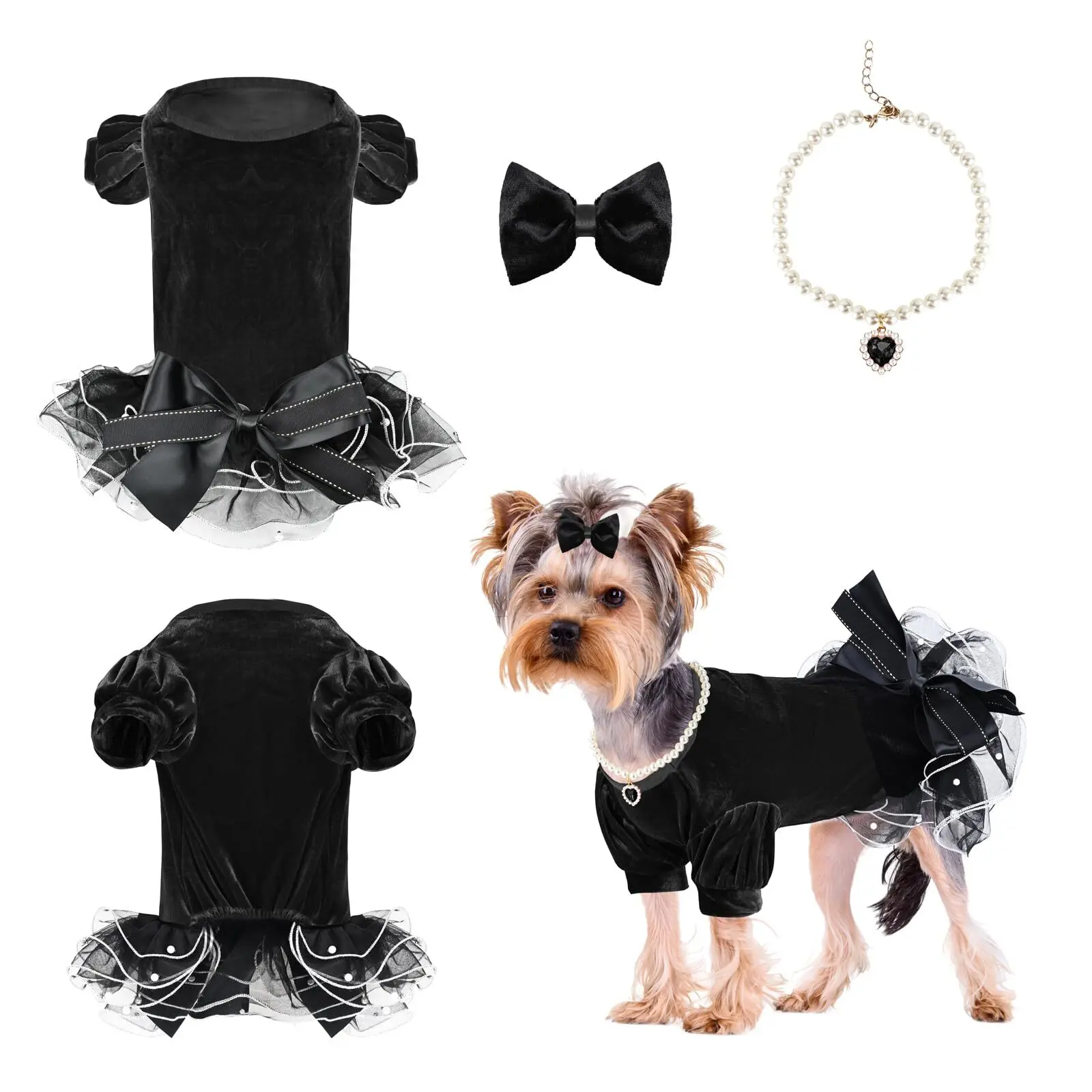Dog Red Dress Puppy Christmas Velvet Skirt Outfit for Small Dogs Girl Pet Chihuahua Pitbulls(BlackM)