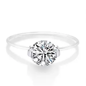 Silver Moissanite Ring with a Sense of Design, Light Luxury Transparent Line Invisible Mermaid's Tear Ring Fishing Line Diamond Ring for Women jewelry surprise