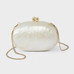 Acrylic Marbled Kiss Lock Minaudiere Clutch - A New Day White