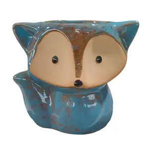 Fox Ceramic Succulent Pot Cartoon Bonsai Pot Decorative Small Plant Holder Multi-Function Flower Planter Pot with Drain Hole for Micro Landscape